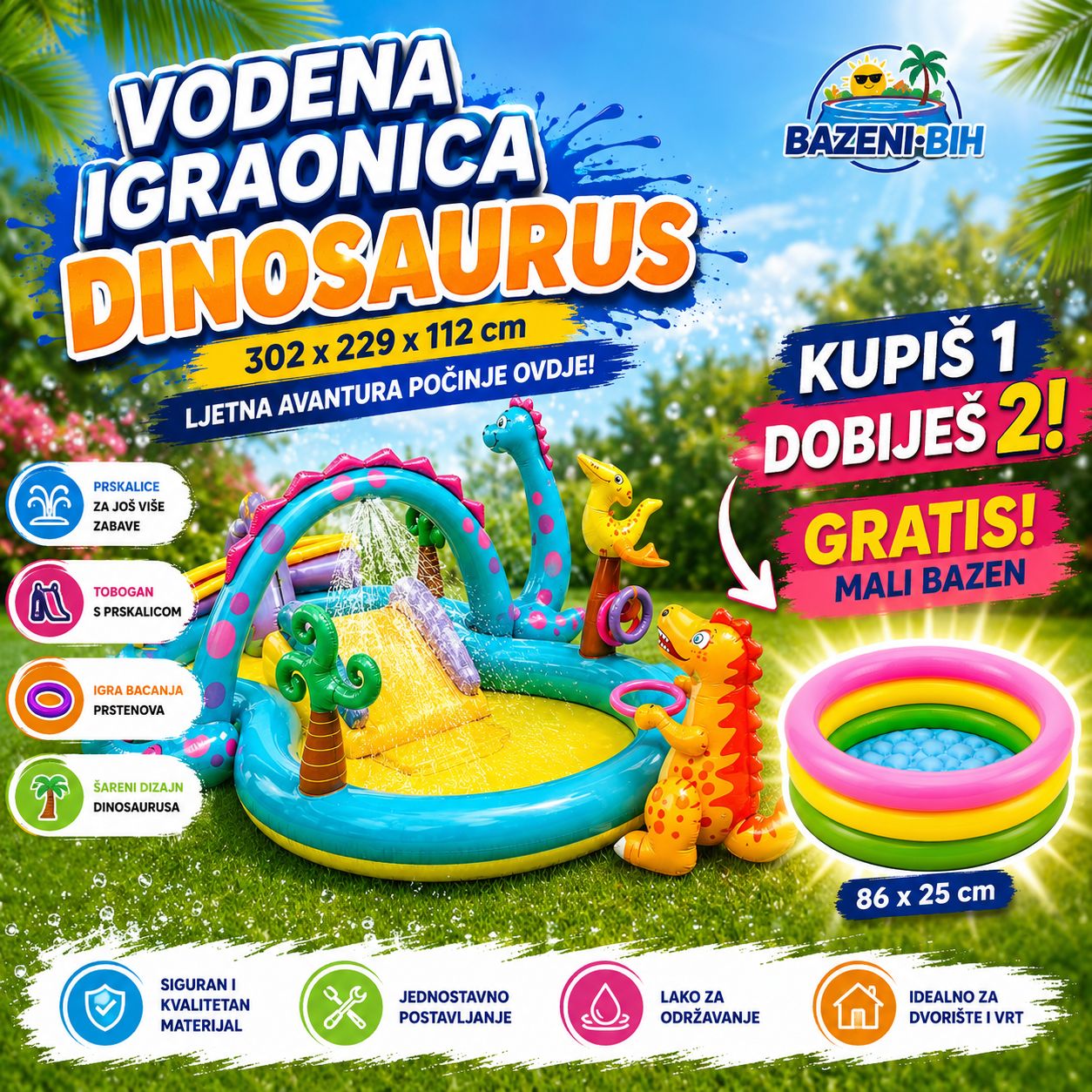 VODENA IGRAONICA DINOSAURUS + GRATIS MALI BAZEN